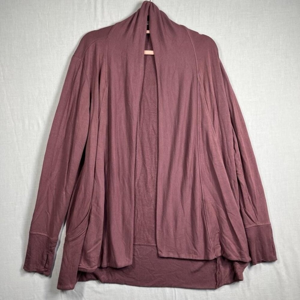 (2) Athleta Pranayama Wrap Cardigan Womens Large Mauve Green Modal Cozy Pockets
